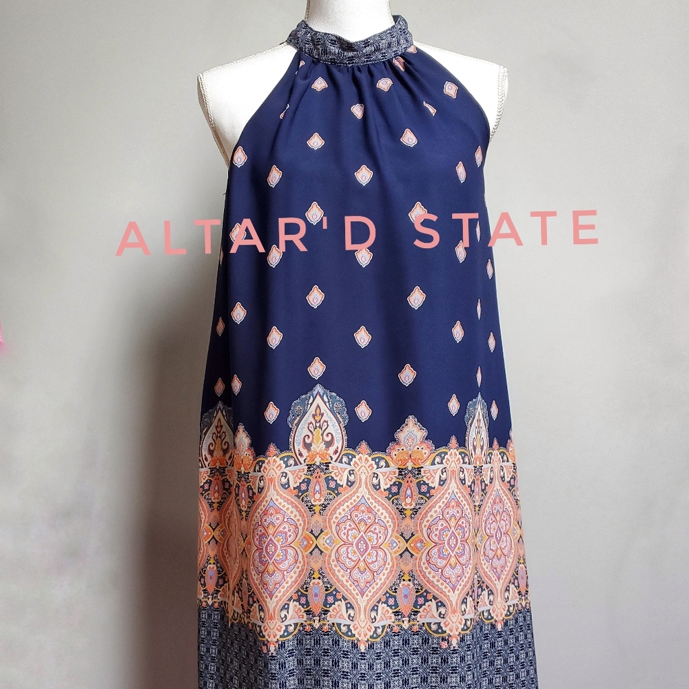 Altar'd State boho paisly halterneck shift dress S